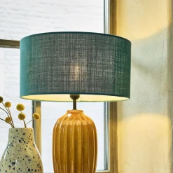 Abat-jour cylindrique en coton D40cm - bleu figuerolles