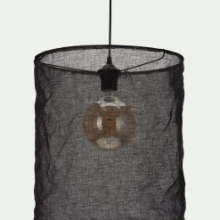 Abat-jour cylindrique en lin D35cm - noir
