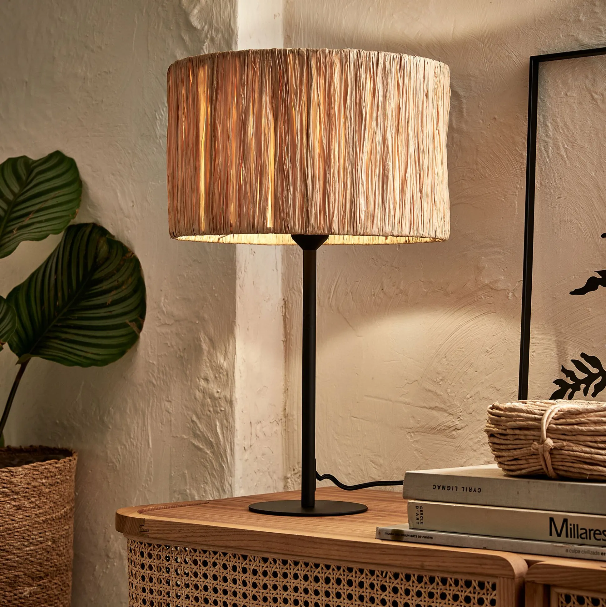 Abat-jour cylindrique en raphia D32cm - naturel