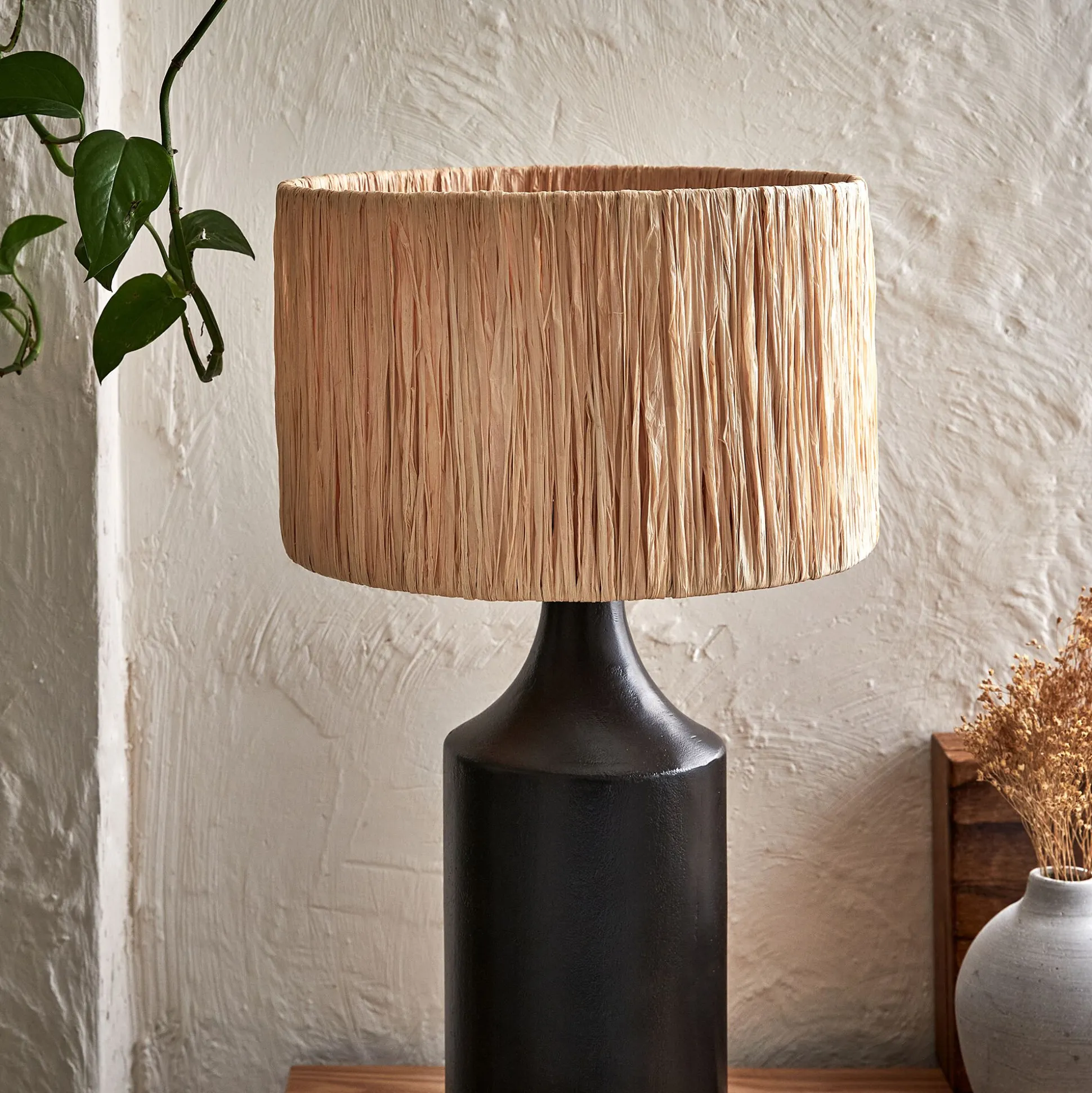 Abat-jour cylindrique en raphia D32cm - naturel