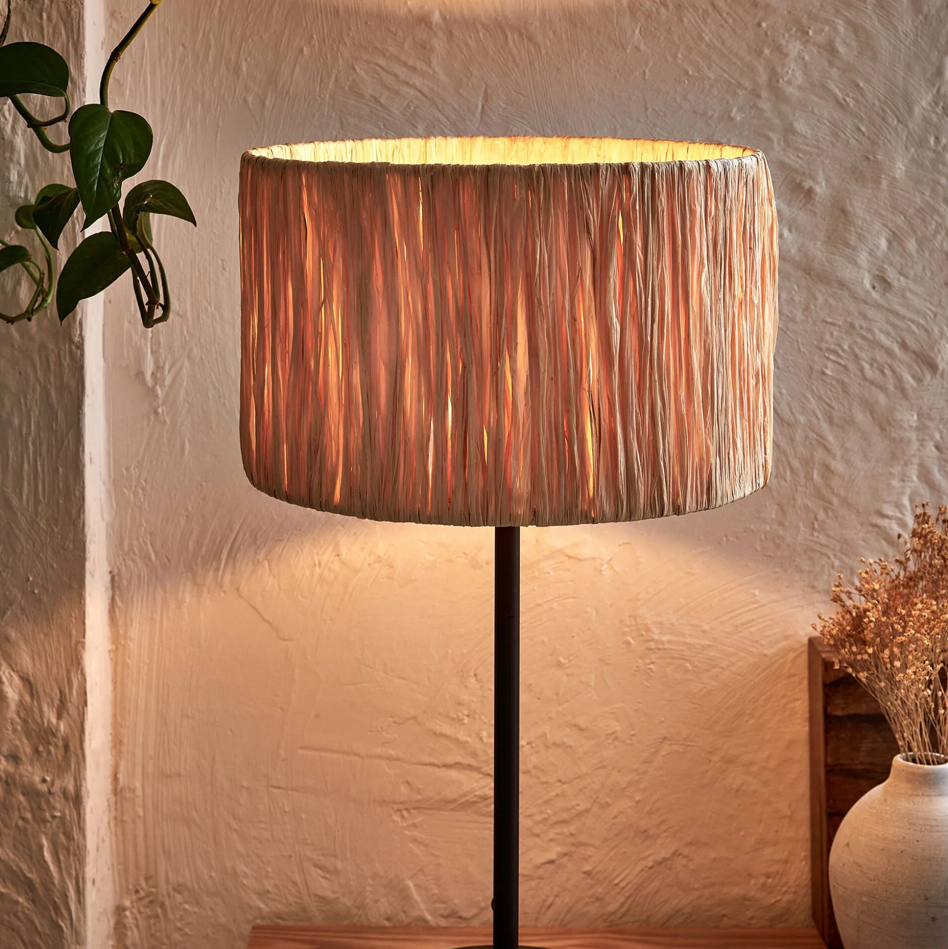 Abat-jour cylindrique en raphia D32cm - naturel