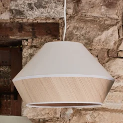 Abat-jour en chêne et tissu D40cm - blanc