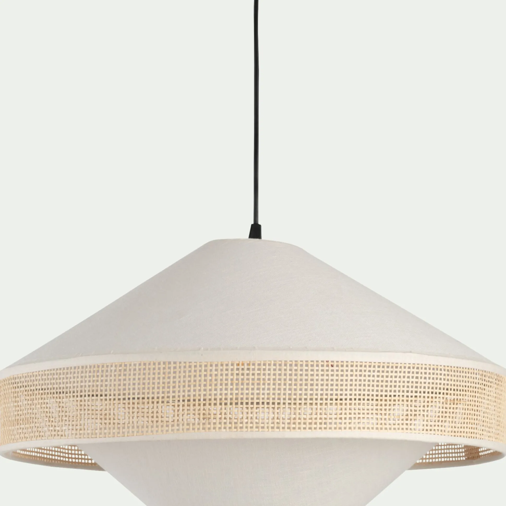 Abat-jour en lin et cannage D50cm - blanc