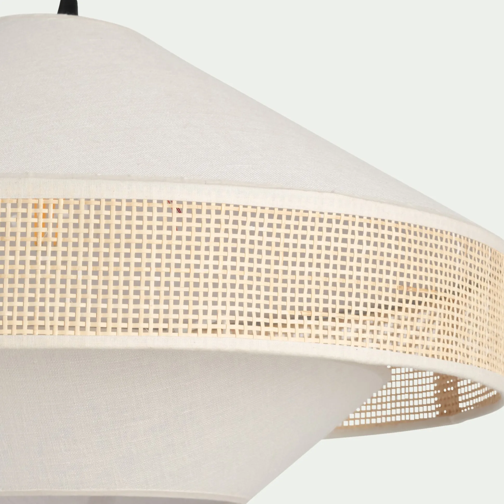 Abat-jour en lin et cannage D50cm - blanc