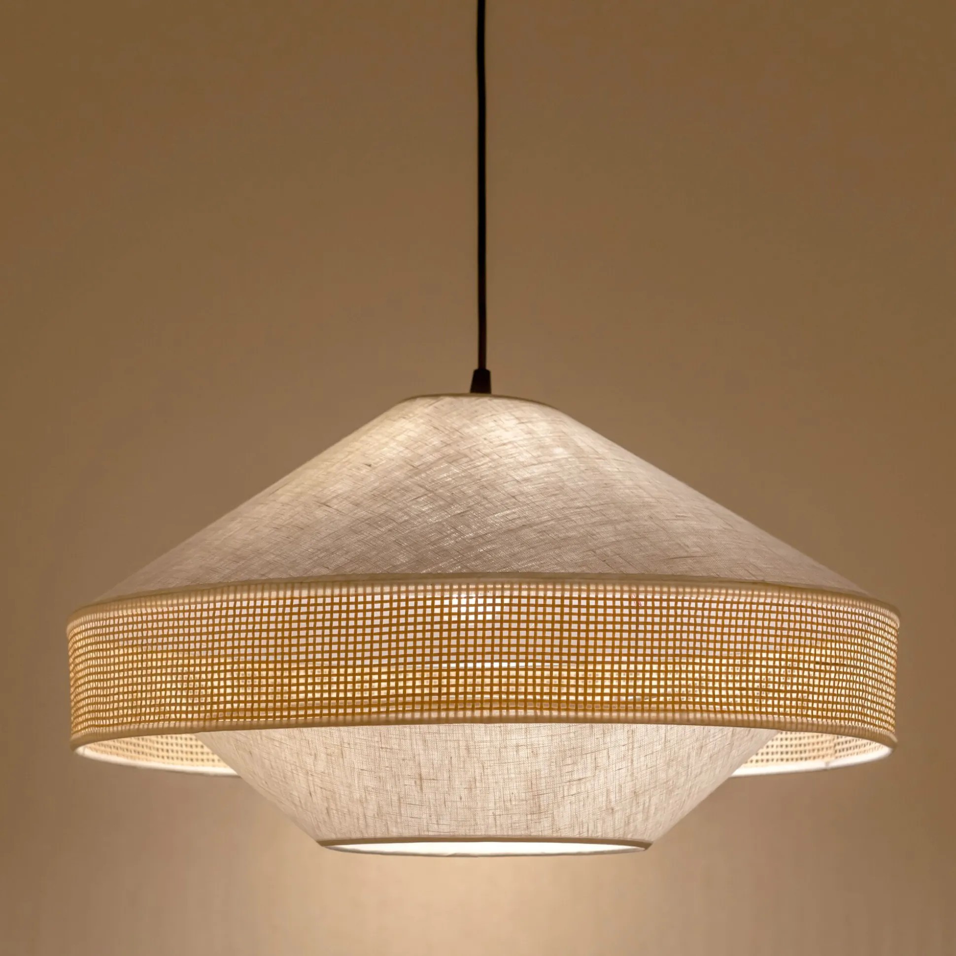 Abat-jour en lin et cannage D50cm - blanc