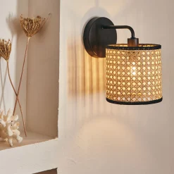 Applique électrifiée en rotin - naturel D15cm