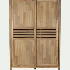 Armoire 2 portes coulissantes en acacia massif H203cm - bois clair