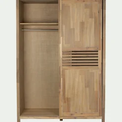 Armoire 2 portes coulissantes en acacia massif H203cm - bois clair