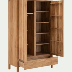 Armoire 2 portes et 1 tiroir en chêne massif H200cm - bois clair