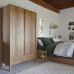 Armoire 2 portes et 1 tiroir en chêne massif H200cm - bois clair