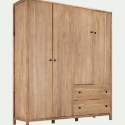 Armoire 4 portes et 2 tiroirs en acacia massif l190xh220cm - bois clair