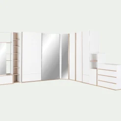Armoire dressing d'angle avec 1 porte en bois effet chêne - blanc H235xL96cm