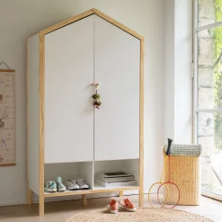 Armoire forme de maison en bois H185cm - blanc