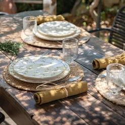 Assiette à dessert à motif floral vert en faïence D22cm - blanc