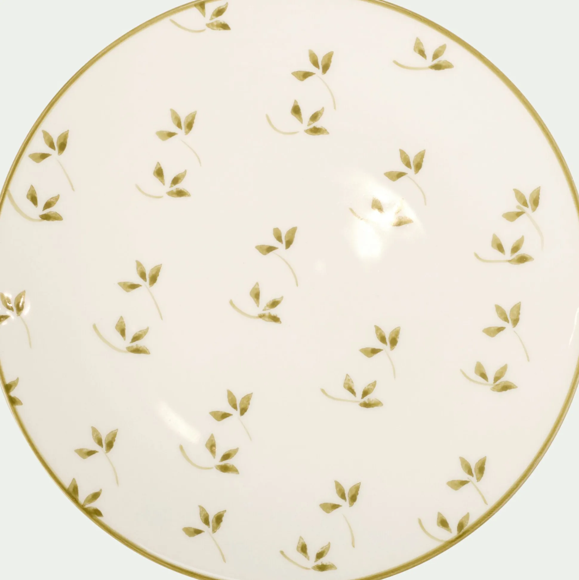 Assiette à dessert à motif floral vert en faïence D22cm - blanc