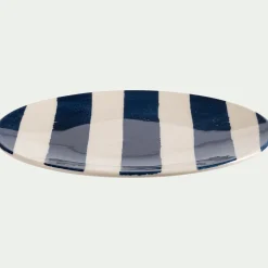 Assiette à dessert à rayures en faïence D22cm - bleu marine