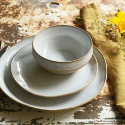 Assiette à dessert bicolore en grès recyclé D21,7cm - blanc