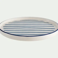 Assiette à dessert en céramique D20cm à rayures - blanc