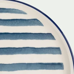 Assiette à dessert en céramique D20cm à rayures - blanc