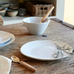 Assiette à dessert en grès avec liseré beige D23cm - blanc ventoux