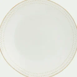 Assiette à dessert en grès avec liseré beige D23cm - blanc ventoux