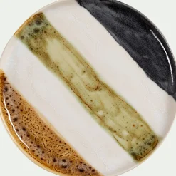 Assiette à dessert en grès peint D22,5cm - marron