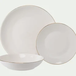 Assiette à dessert en porcelaine avec liseré doré D19cm - blanc
