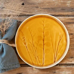 Assiette à dessert impressions végétales en grès D20cm - jaune argan