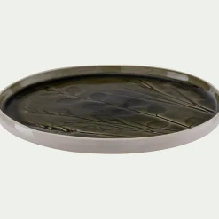 Assiette à dessert impressions végétales en grès D20cm - vert avocado