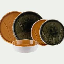 Assiette à dessert impressions végétales en grès D20cm - vert avocado