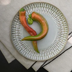 Assiette à dessert martelée en grès D21,7cm - blanc ventoux