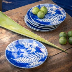 Assiette à dessert motif fougère en grès D21,6cm - bleu