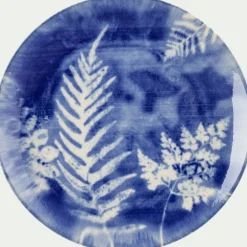 Assiette à dessert motif fougère en grès D21,6cm - bleu