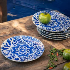 Assiette à dessert motif mandala en grès D21,6cm - bleu