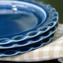 Assiette à dessert ondulée en grès D21cm - bleu