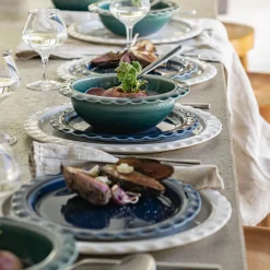 Assiette à dessert ondulée en grès D21cm - bleu