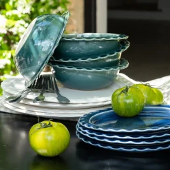 Assiette à dessert ondulée en grès D21cm - bleu