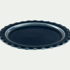Assiette à dessert ondulée en grès D21cm - bleu
