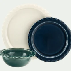 Assiette à dessert ondulée en grès D21cm - bleu
