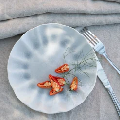 Assiette à dessert ondulée en grès D21cm - bleu