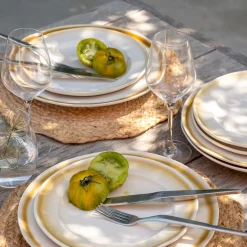 Assiette à dessert peinte en grès D21,5cm - blanc