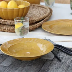 Assiette creuse en grès D23,5cm - jaune