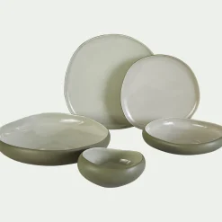 Assiette creuse en grès D20cm - vert olivier