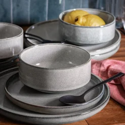 Assiette creuse en grès émail réactif D15,5cm - gris clair