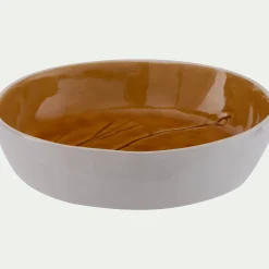 Assiette creuse impressions végétales en grès D19,5cm - jaune argan