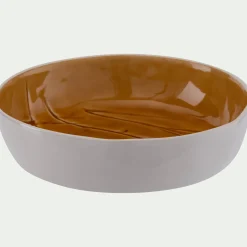 Assiette creuse impressions végétales en grès D19,5cm - jaune argan