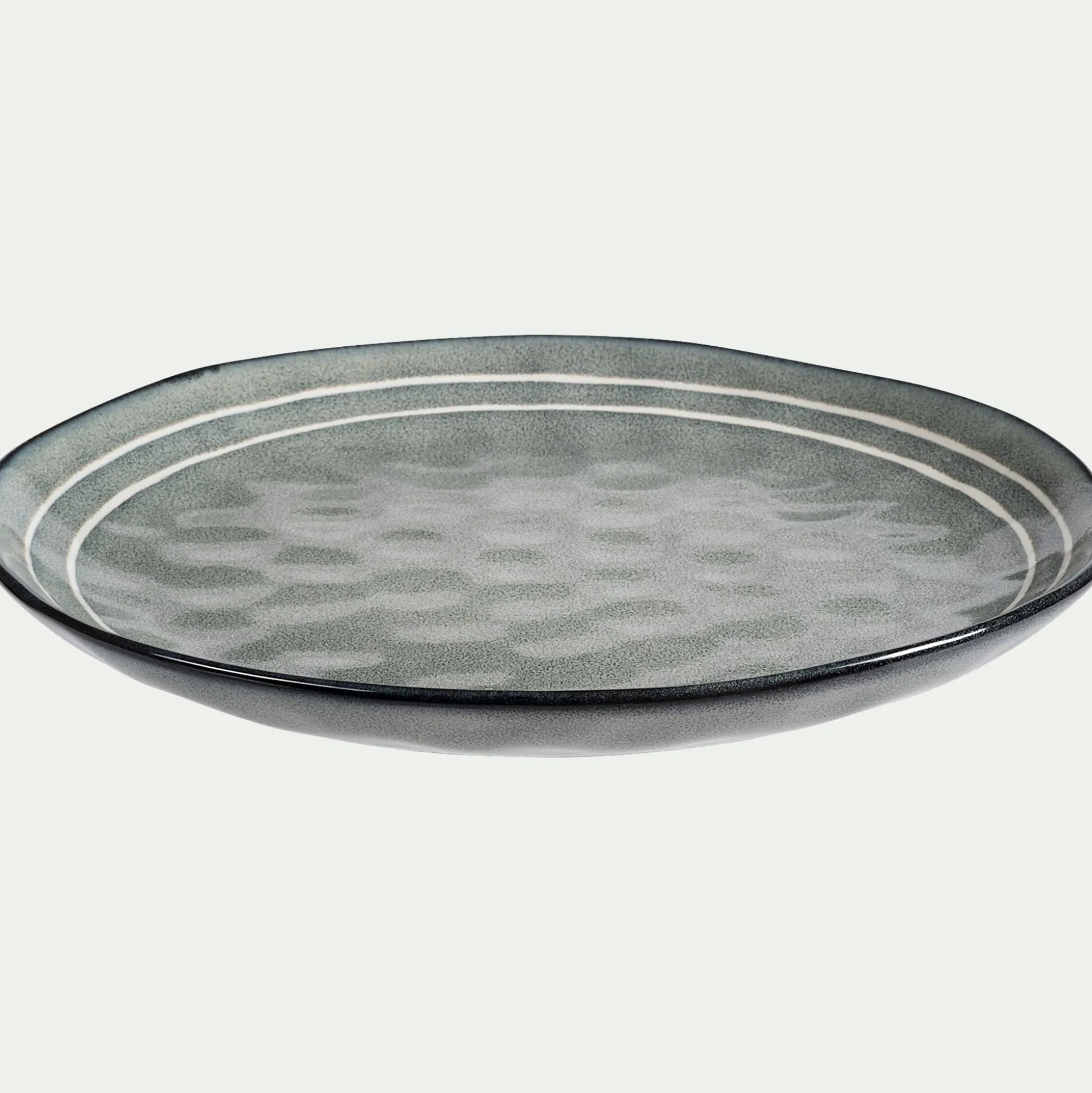 Assiette plate à rayures en grès D27,5cm - bleu calaluna