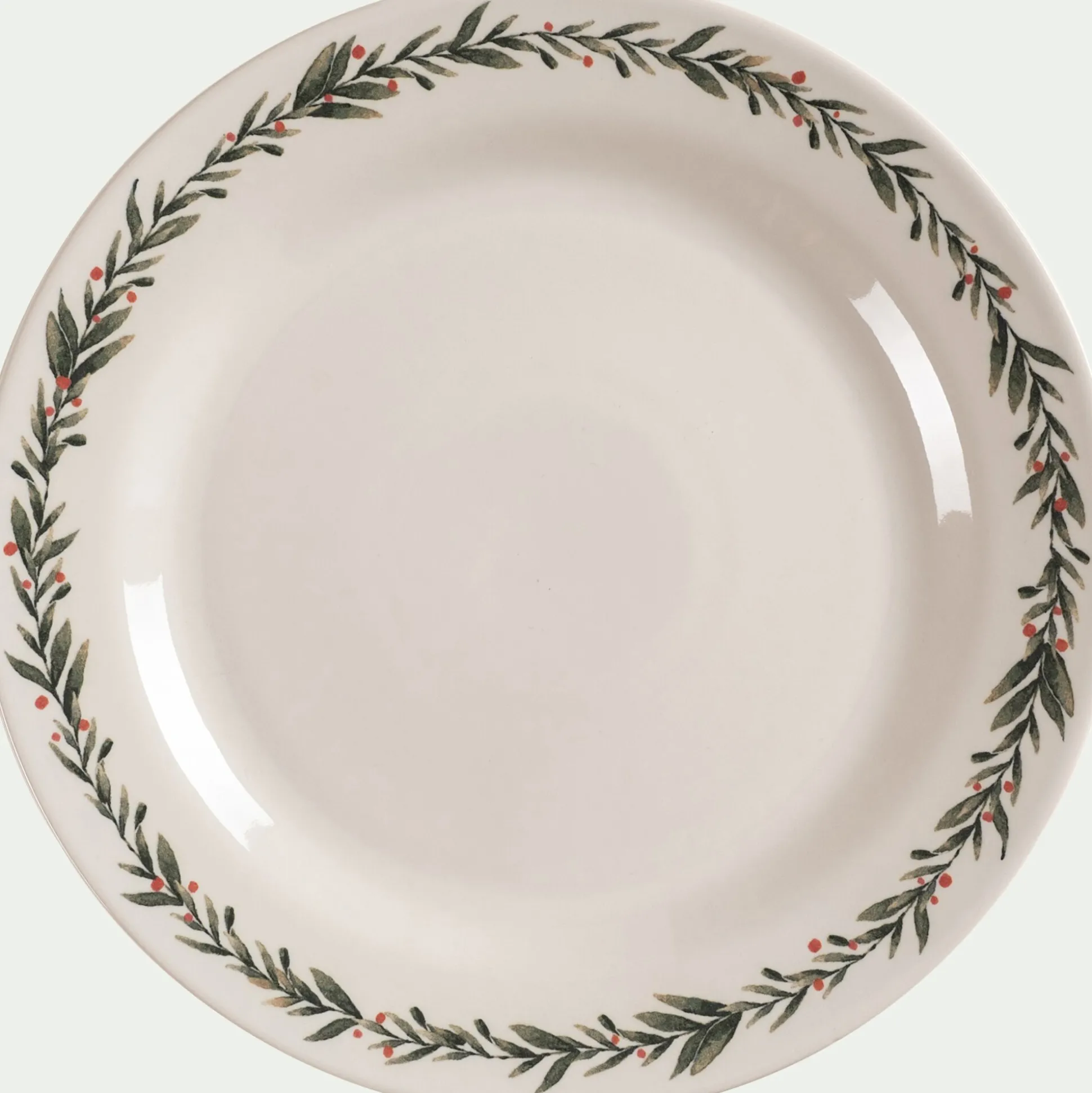 Assiette plate avec motif houx en grès D28cm - blanc