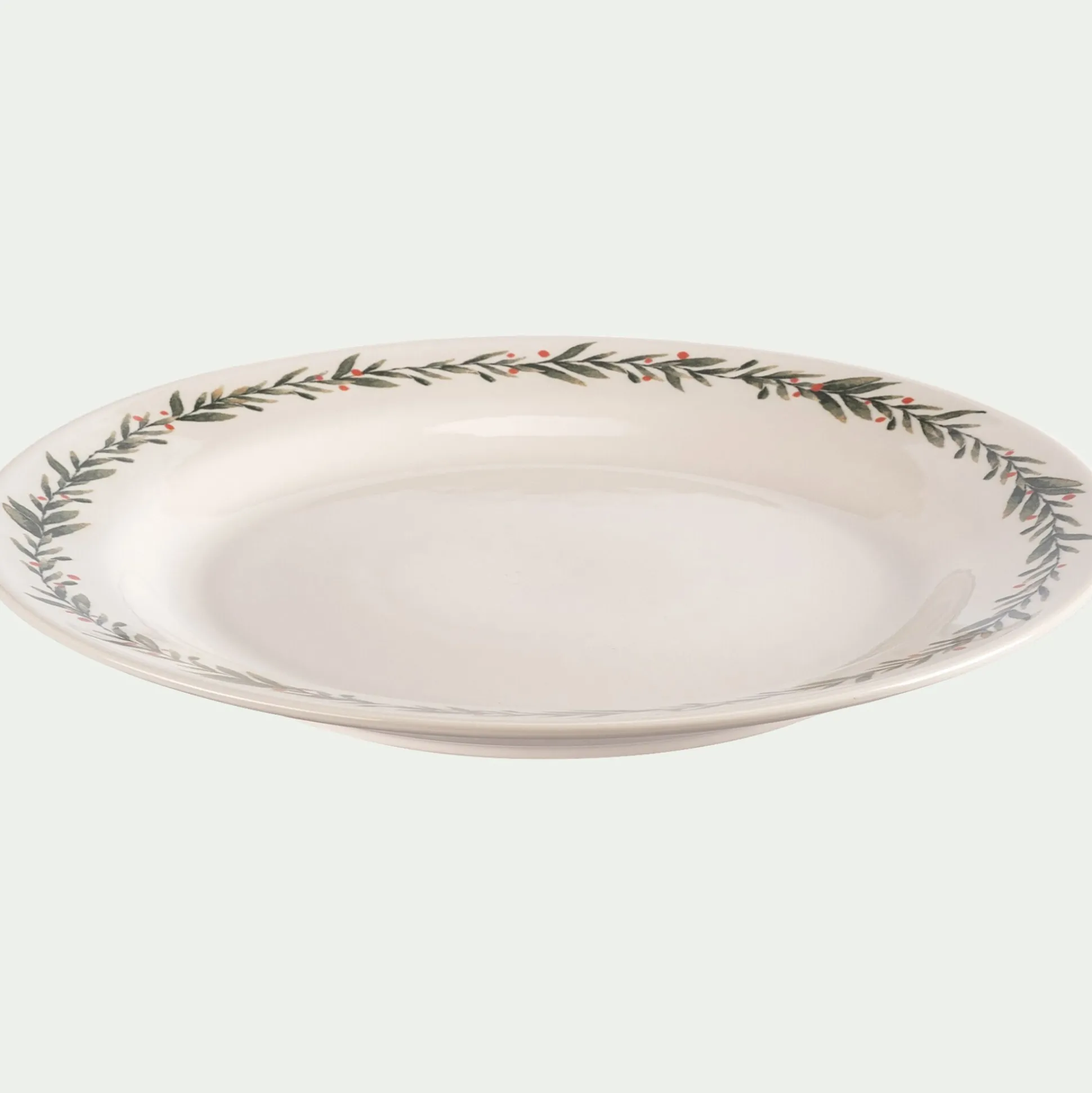 Assiette plate avec motif houx en grès D28cm - blanc