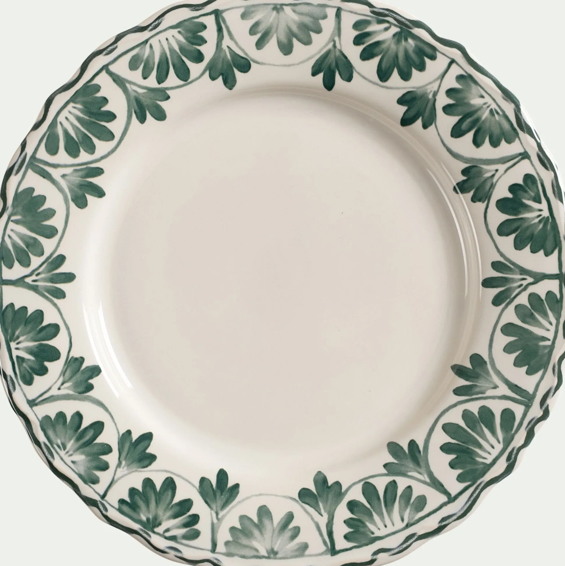 Assiette plate en grès à motif floral vert D28cm - blanc